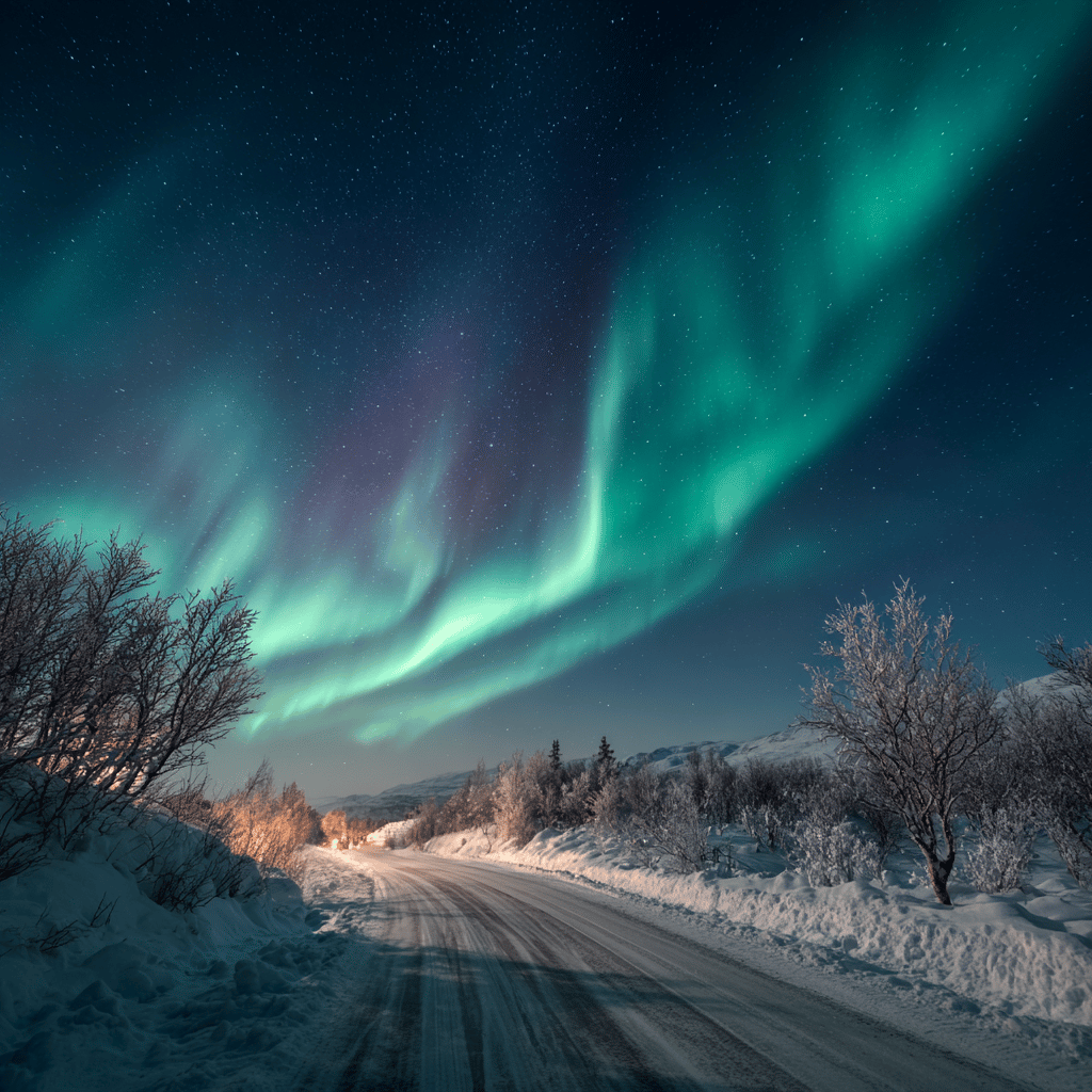 Northern Lights dancing over Kiruna landscape