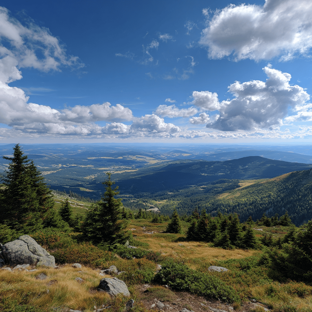 Hiking trail through Polish forests on Śnieżka Mountain