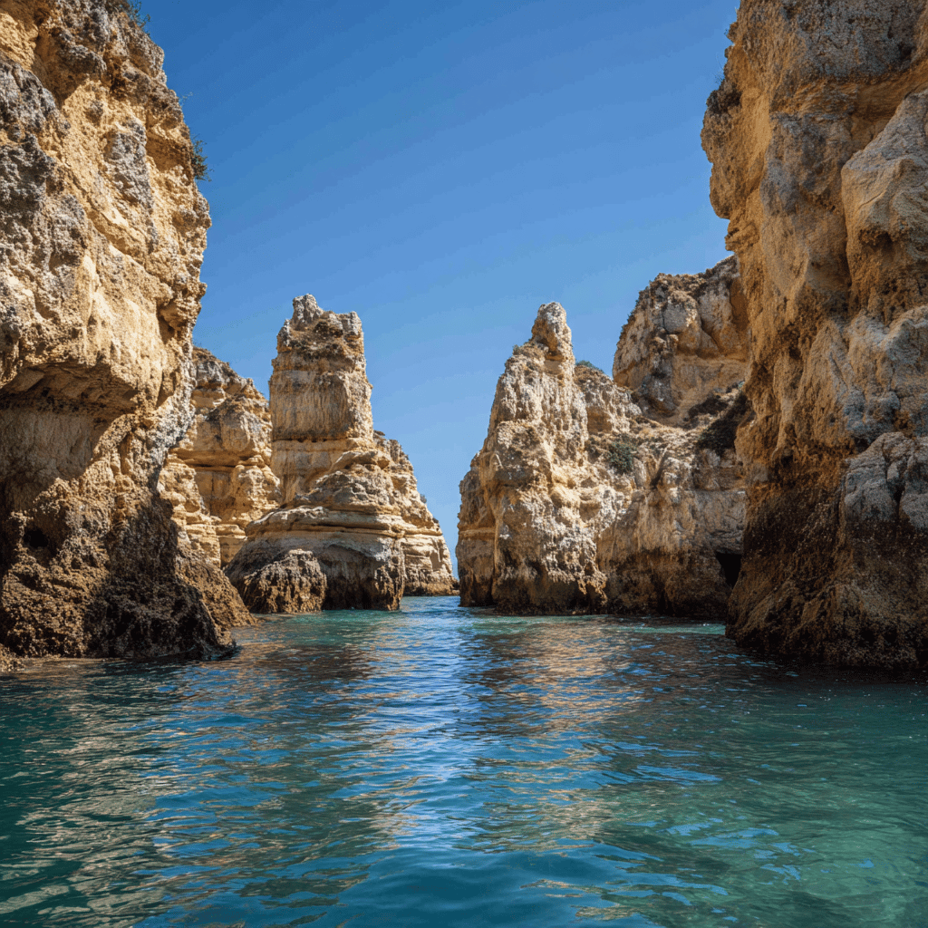 Algarve coastal cliffs and crystal clear waters