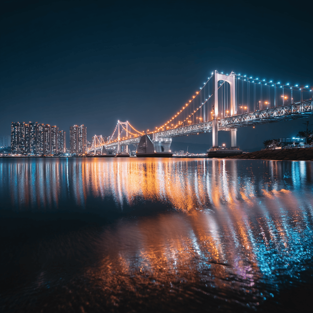Gwangan Bridge light show reflection