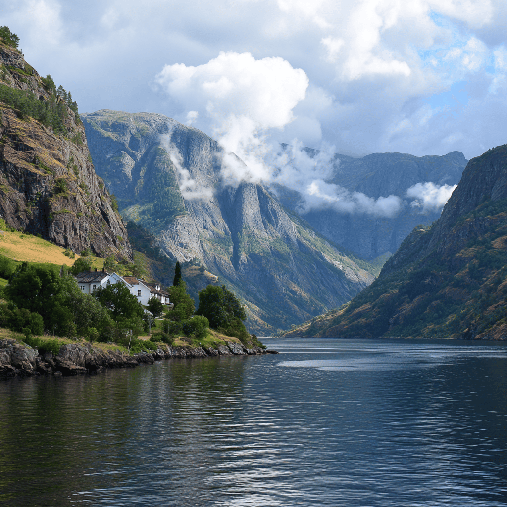 Bergen harbor and fjord landscape