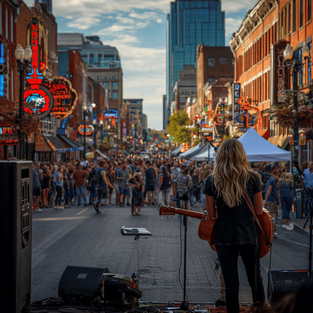 Live music performance on Broadway Street Nashville