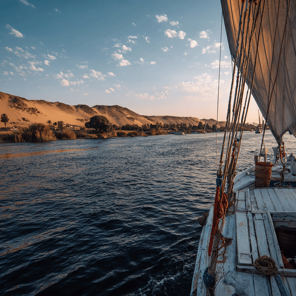 Sunset view from a felucca on the Nile in Aswan