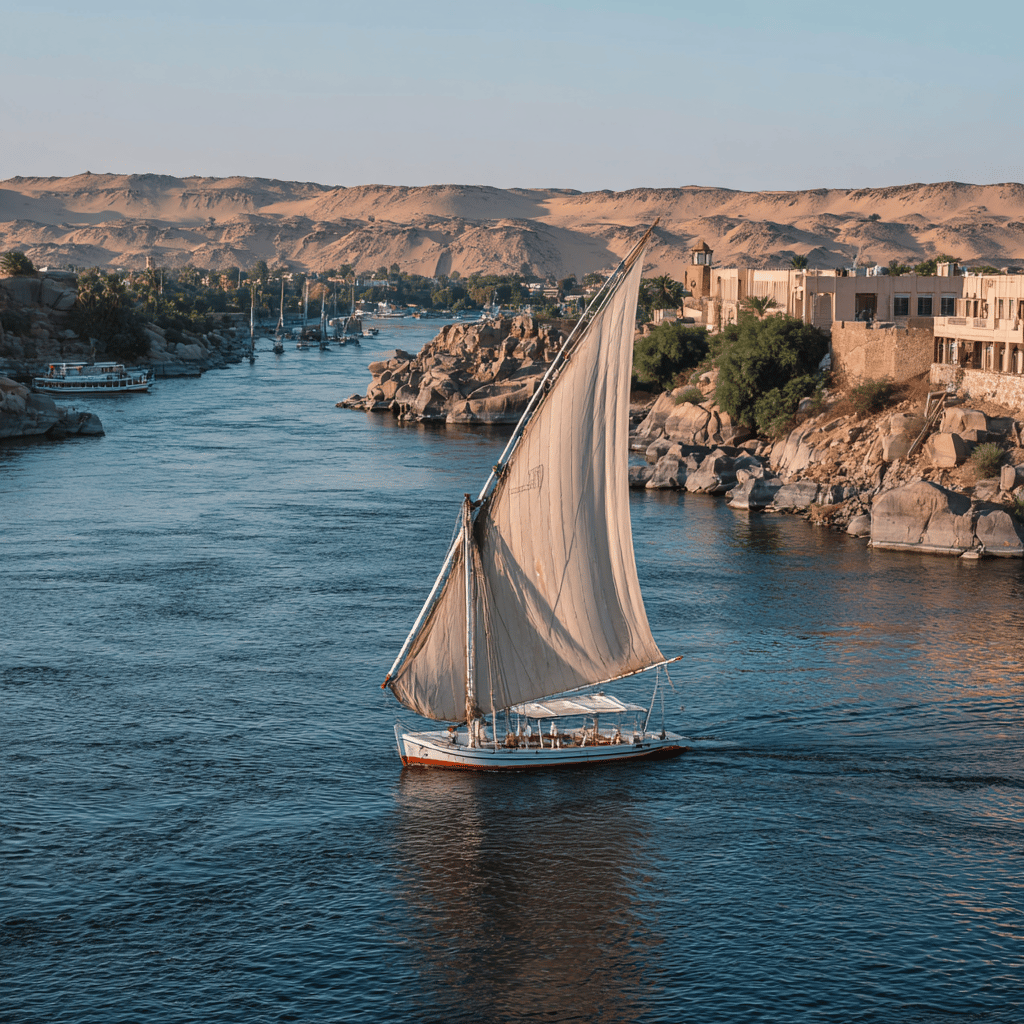 Felucca sailing on the Nile River in Aswan