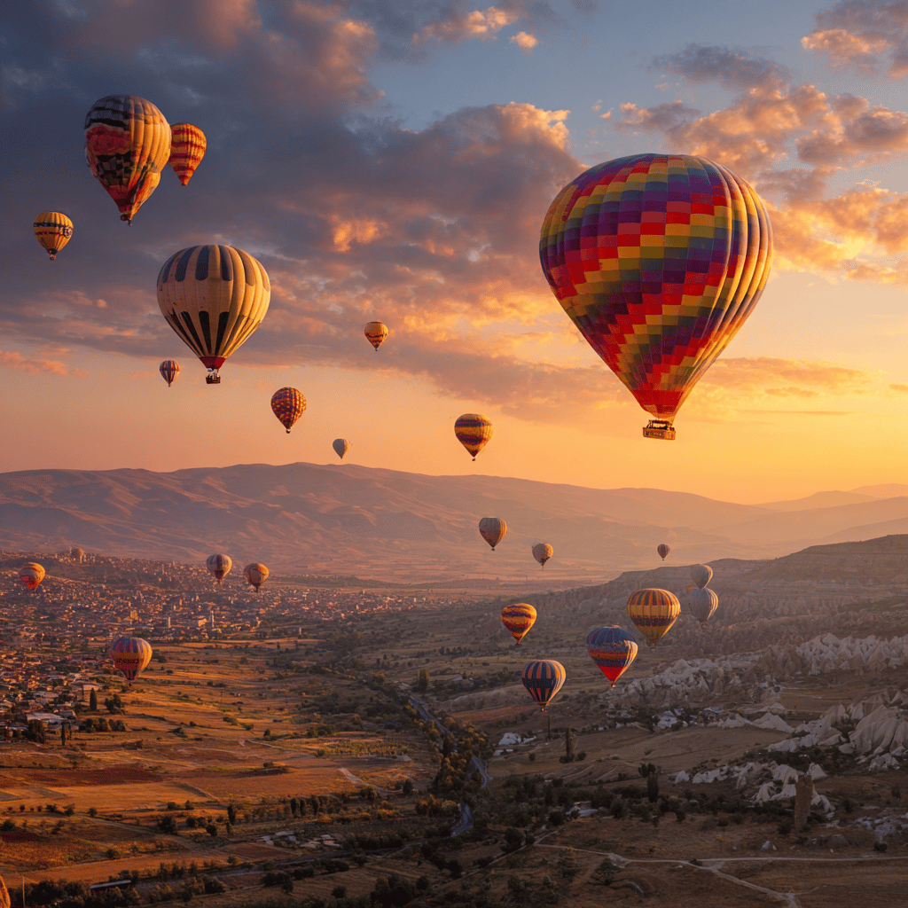 Panoramic view of Cappadocia valleys from a hot air balloon