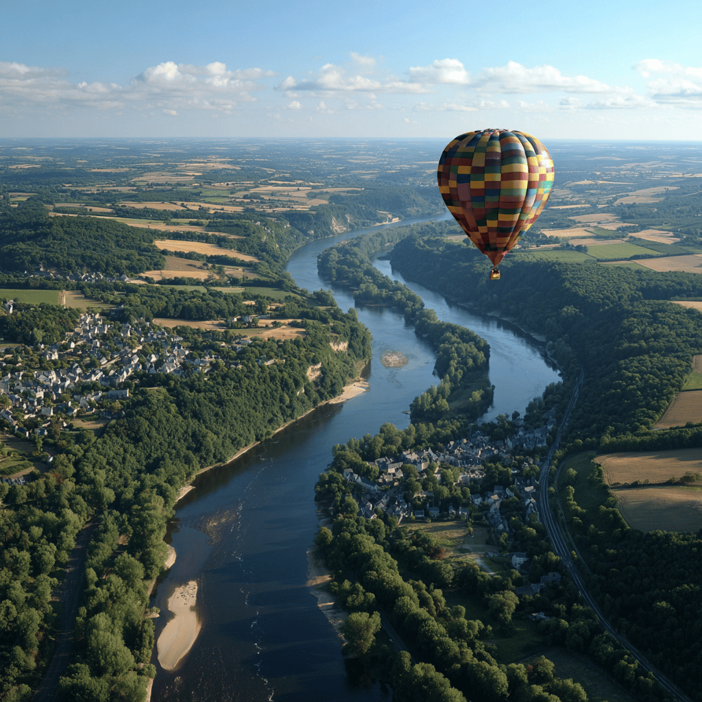 Aerial view of Loire Valley châteaux from hot air balloon
