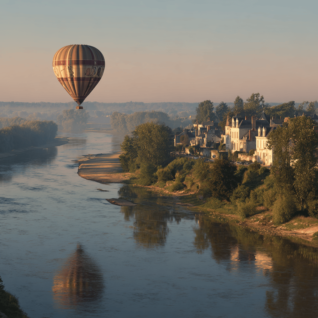 Historic château viewed from hot air balloon in Loire Valley