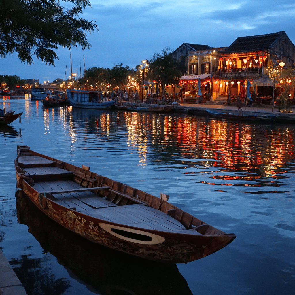 Traditional lanterns floating on Thu Bon River