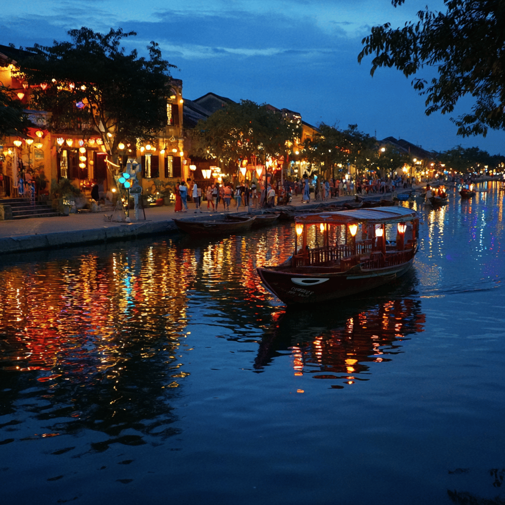 Lantern-lit boat ride in Hoi An at twilight