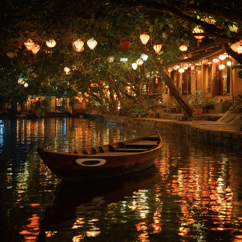 Lantern-lit boat ride in Hoi An at sunset