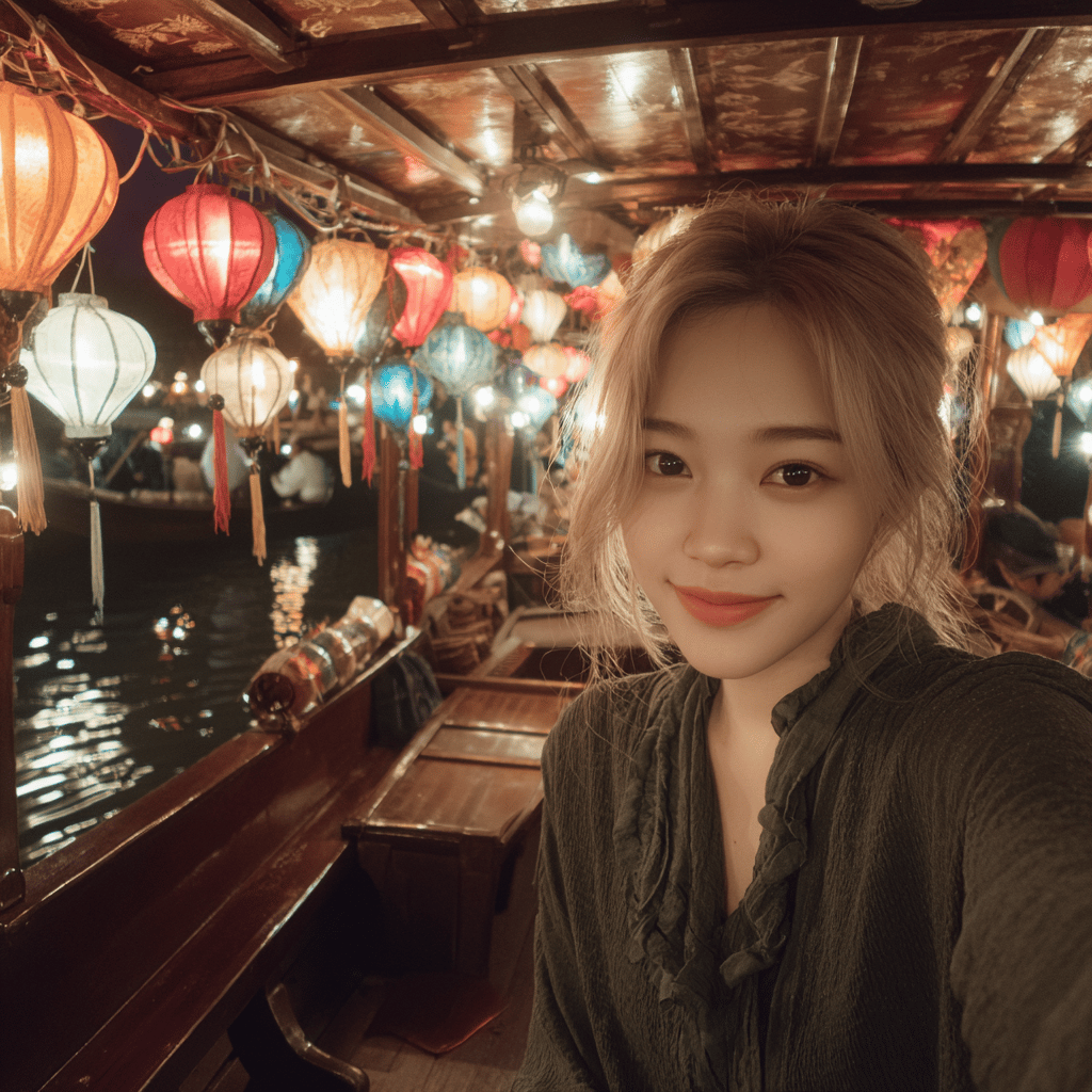 Colorful lanterns floating on Thu Bon River