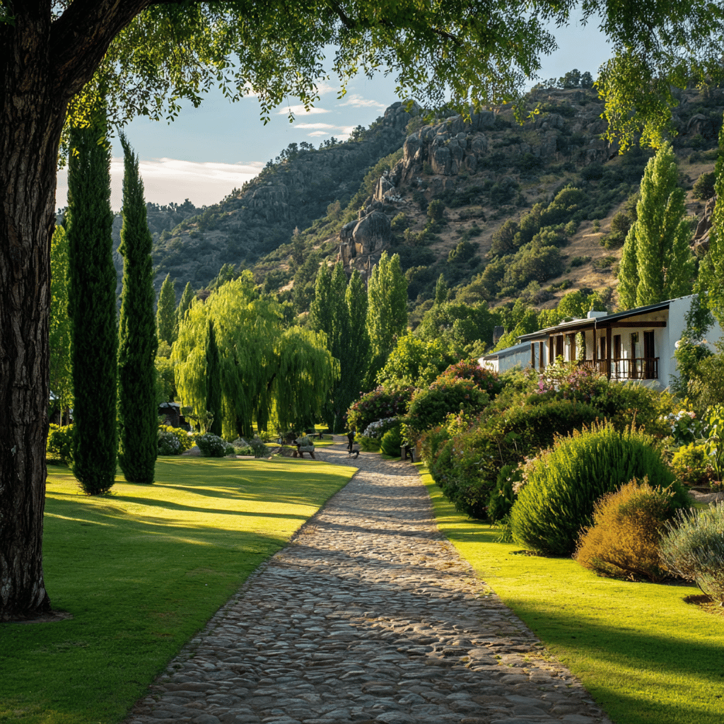 Charming cobblestone streets and local shops in Neuquen town