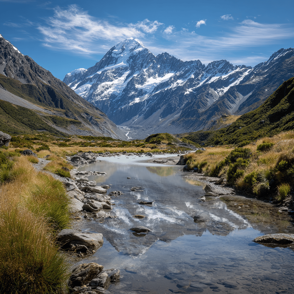Hooker Valley alpine meadows and glaciers