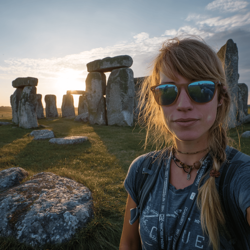 Ancient stones of Stonehenge at dawn during solstice celebration