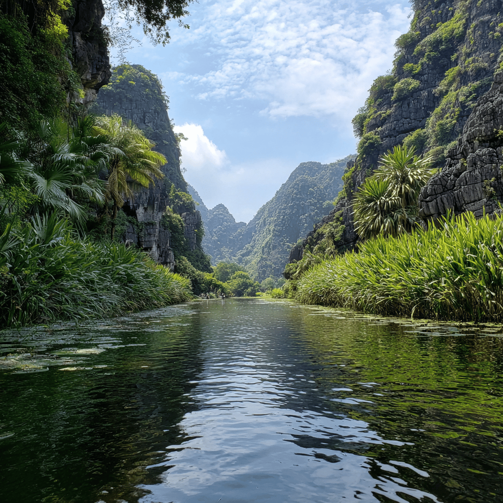 Boat ride on Ngo Dong River through limestone caves