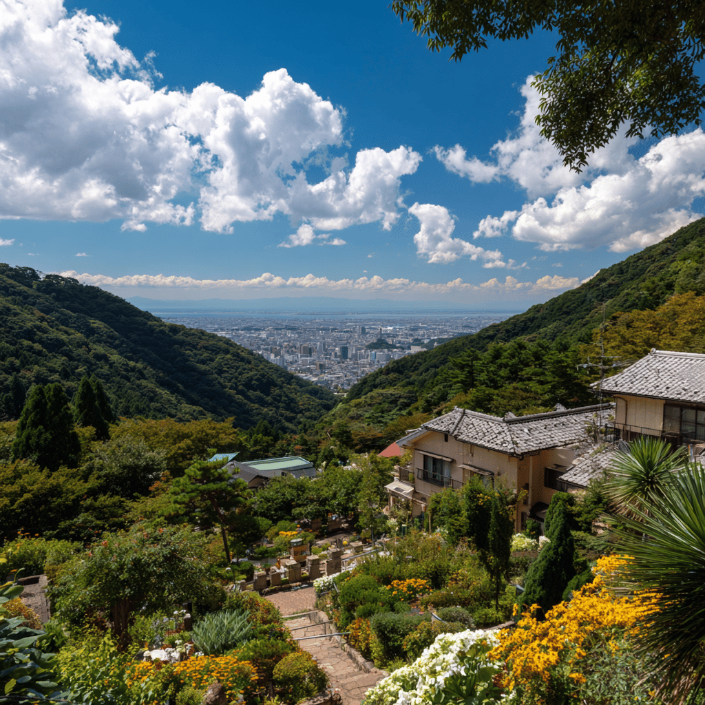 Scenic overlook of Kobe city from herb garden