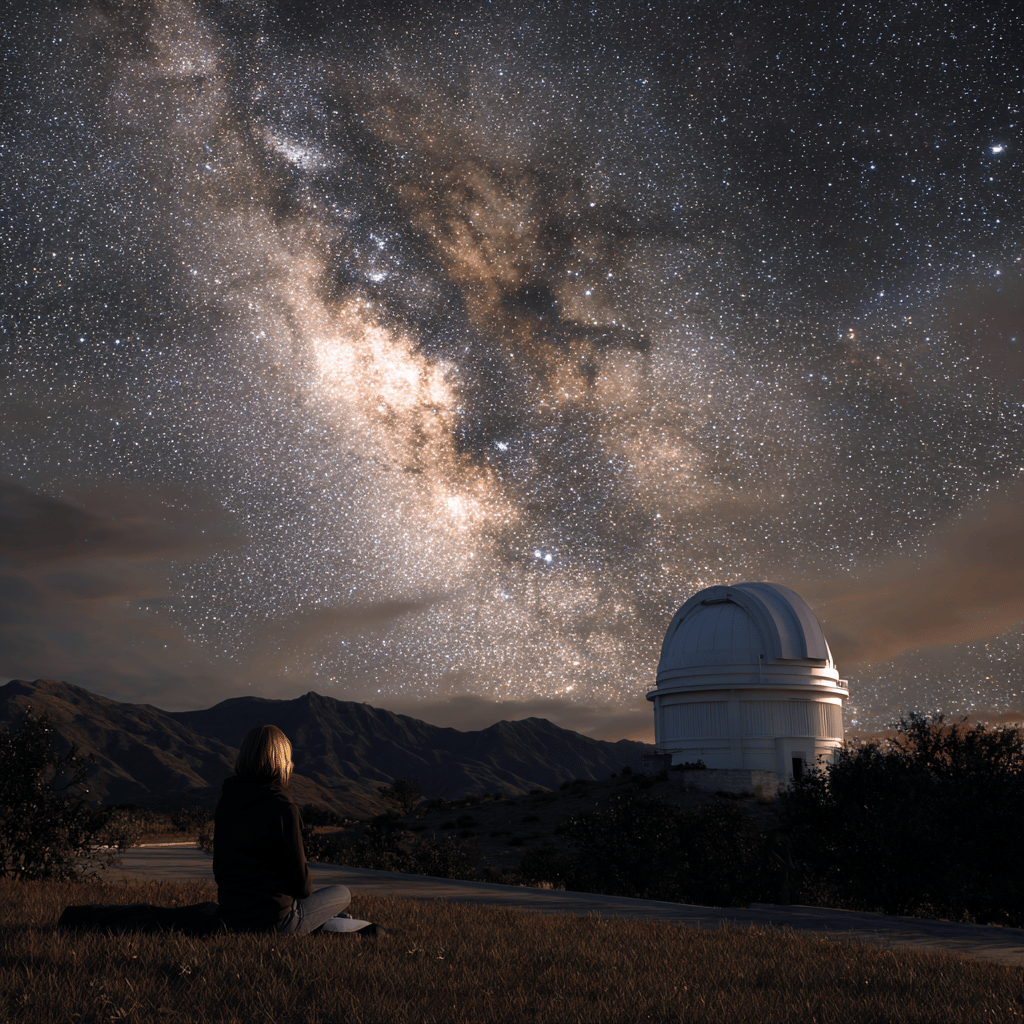 Night sky view with Milky Way over observatory